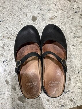 Dansko Black Mary Jane-Style Clogs with Buckle Strap